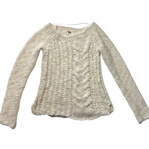 Free People Cream Cable Knife Sweater LARGE